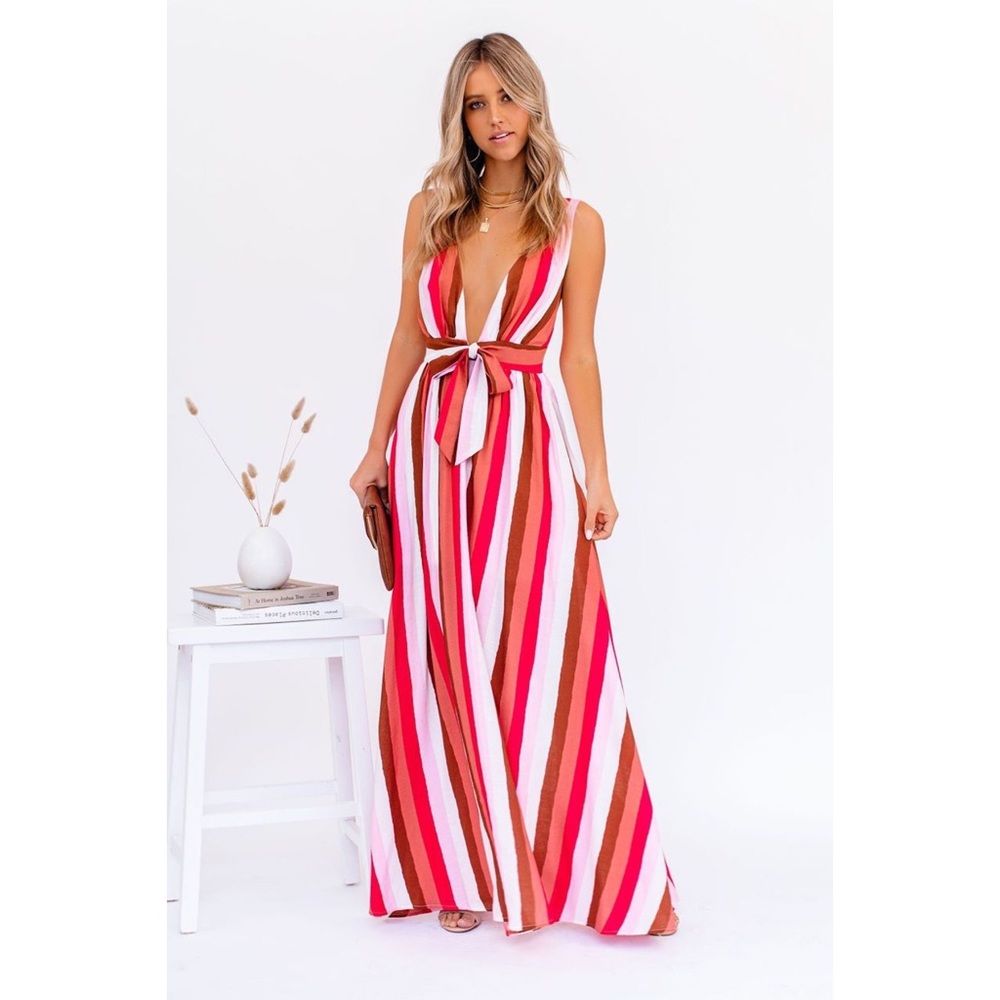 Happy Hues Striped Tie Front Maxi Dress